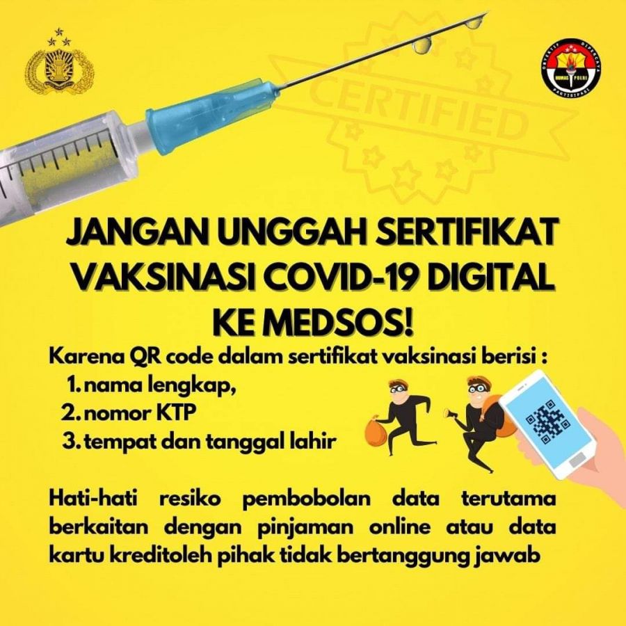 Bahaya, Stop Unggah Sertifikat Vaksin Di Medsos!