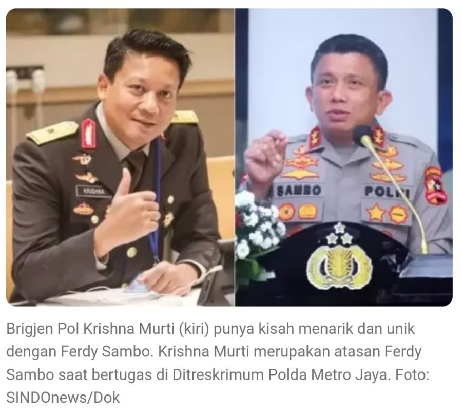 Brigjen Krishna Murti Jadi Jenderal Bintang 2, Mantan Atasan Ferdy Sambo Kini Jabat Kadiv Hubinter