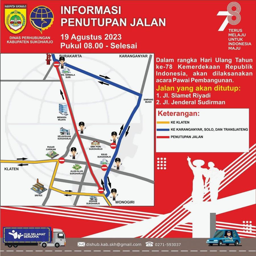 Pawai Pembangunan Sukoharjo, Adanya Penutupan Jalan pada Sabtu 19 Agustus 2023