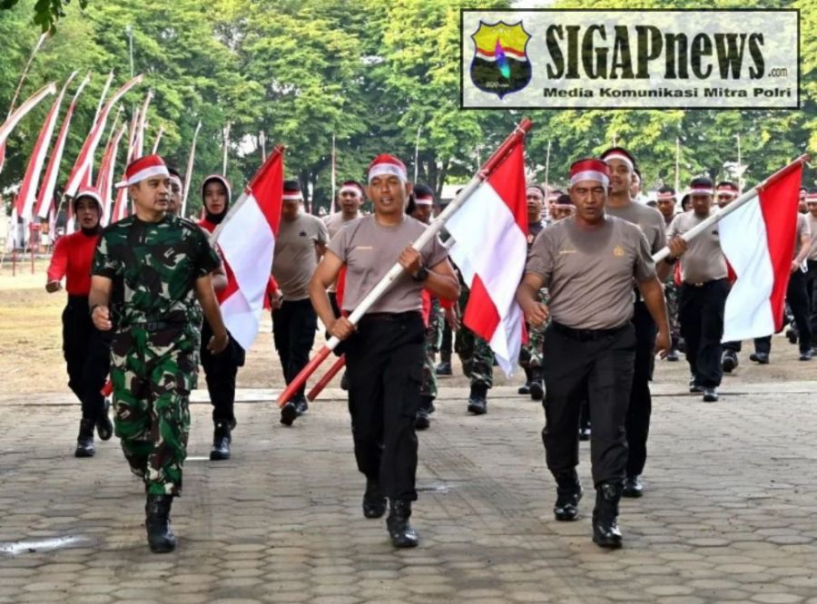 Sambut HUT RI ke-78, Polres Sukoharjo dan Kodim 0726 Gelar Olah Raga Bersama