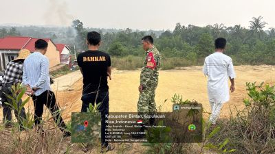 Babinsa Bersama Pihak Kelurahan dan Damkar Tinjau Lokasi Pasca Kebakaran Lahan di Sungai Lekop.